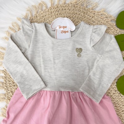 Inverno 24 - Vestido Coraçãozinho Manga Longa Três Marias - Rosa e Vermelho