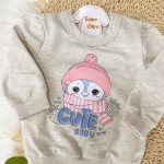Inverno 24 - Conj. Blusa em Moletinho Cute Baby e Calça Pinguim - Mescla e Azul
