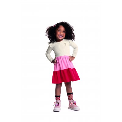 Inverno 24 - Vestido Coraçãozinho Manga Longa Três Marias - Rosa e Vermelho