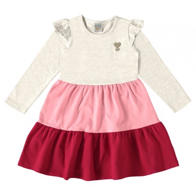 Inverno 24 - Vestido Coraçãozinho Manga Longa Três Marias - Rosa e Vermelho