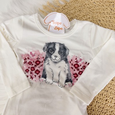 Inverno 24 - Conj. Blusa Manga Longa Filhotinho e Calça - Off White e Preto