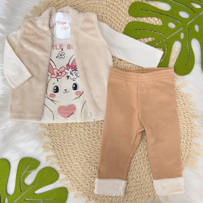 Conj. Colete Pelinhos, Blusa Manga Longa Little Bunny e Calça - Off White