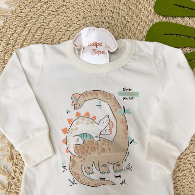  Conj. Blusa Manga Longa Dino Adventure Await e Calça Moletinho - Off White e Marfim