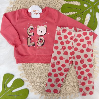 Conj. Blusa Gatinha It's Cold e Calça Legging Bichinhos - Pink