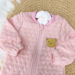  Conj. Jaqueta com Abertura em Zíper Ursinha e Calça Legging Corações - Rosa e Jeans 