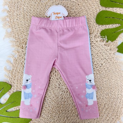 Conj. Body Manga Longa Ursinha Polar e Calça Legging - Off White e Rosa