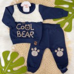 Inverno 24 - Conj. Blusa com Pelinho Cool Bear e Calça Moletinho- Azul Marinho e Branco