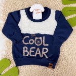 Inverno 24 - Conj. Blusa com Pelinho Cool Bear e Calça Moletinho- Azul Marinho e Branco