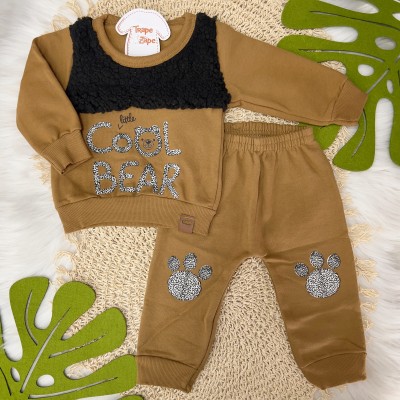 Conj. Blusa com Pelinho Cool Bear e Calça Moletinho- Marrom e Preto