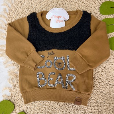 Conj. Blusa com Pelinho Cool Bear e Calça Moletinho- Marrom e Preto