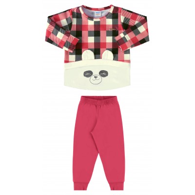 Inverno 24 - Conj. Blusa Xadrez Pandinha e Calça Moletinho - Preto e Pink