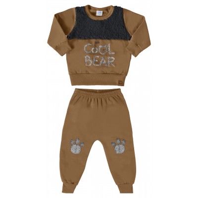 Conj. Blusa com Pelinho Cool Bear e Calça Moletinho- Marrom e Preto