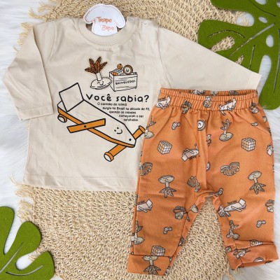 Conj. Blusa Carrinho de Rolimã e Calça Moletinho Brinquedos - Laranja e Areia