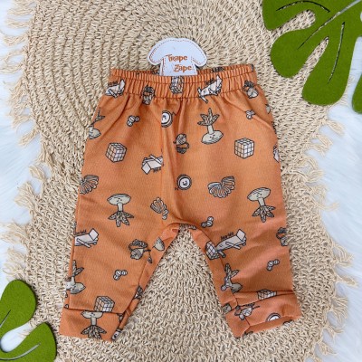Conj. Blusa Carrinho de Rolimã e Calça Moletinho Brinquedos - Laranja e Areia