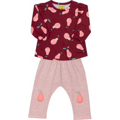  Conj. Blusa com detalhe no punho e Calça Moletinho Peras - Bordô e Rosa Mescla