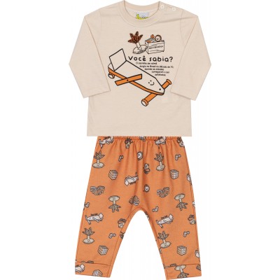 Conj. Blusa Carrinho de Rolimã e Calça Moletinho Brinquedos - Laranja e Areia