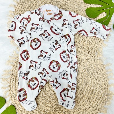  Macacão Suedine Safari Baby Tigre e Leãozinho - Off White