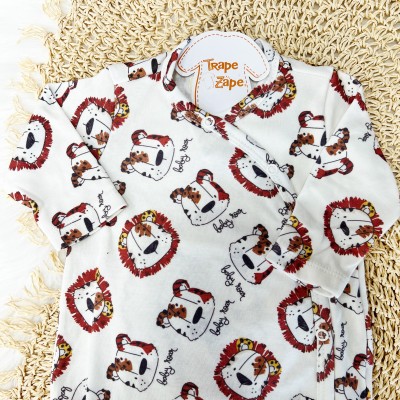  Macacão Suedine Safari Baby Tigre e Leãozinho - Off White