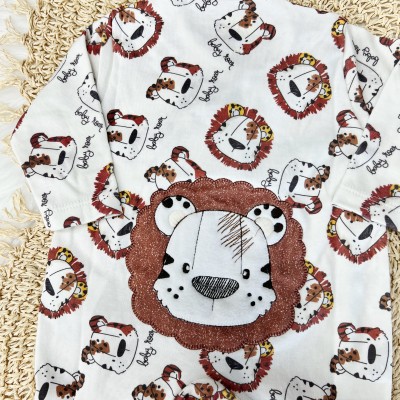  Macacão Suedine Safari Baby Tigre e Leãozinho - Off White