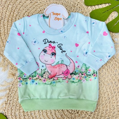  Conj.Blusa Manga Longa Dino Girl e Calça Moletinho - Azul
