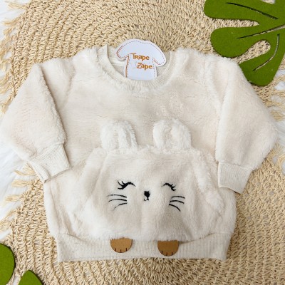  Conj. Blusa Ratinha Peludinha e Calça Moletinho - Off White e Rose Mescla