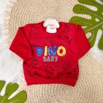 Inverno 24 - Conj. Blusa Moletinho Dino Baby e Calça Bordada -Vermelho e Mescla
