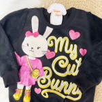 Inverno 24 - Conj. Blusão My Cute Bunny e Calça Legging - Preto e Rosa