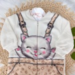 Inverno 24 - Macacão em Plush com Abertura em Zíper Baby Cat - Off White