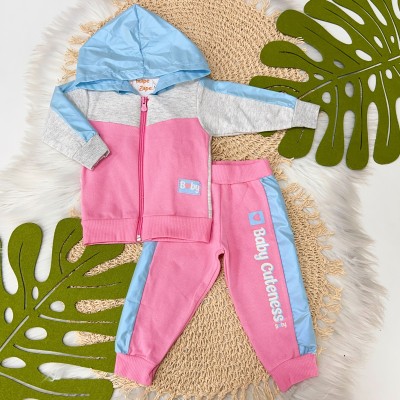  Inverno 24 - Conj. Jaqueta Moletinho e Calça Baby Cuteness - Rosa Chiclete e Azul 