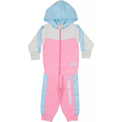  Inverno 24 - Conj. Jaqueta Moletinho e Calça Baby Cuteness - Rosa Chiclete e Azul 