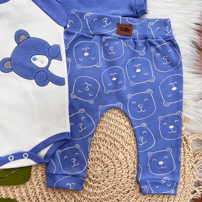 Body Longo e Calça Ursinho - Azul