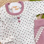 Conjunto Body Manga Longa Florzinhas e Calça com Flores e Renda - Uva