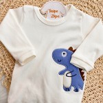 Body Manga Longa e Calça Dino Bebê - Azul Bic e Off White