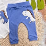 Body Manga Longa e Calça Dino Bebê - Azul Bic e Off White