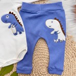 Body Longo e Calça Dinozinho Listrado - Azul
