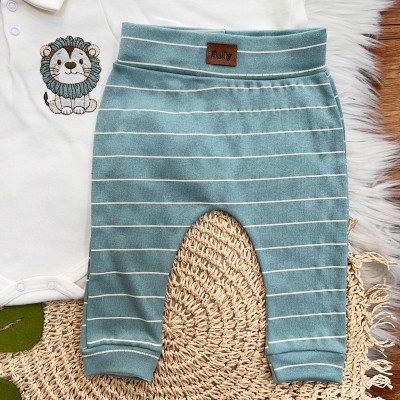 Body Manga Longa e Calça Leãozinho Listrado - Verde