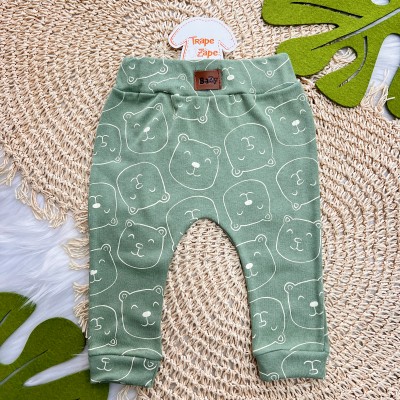Body Manga Longa e Calça Ursinho com Boné - Verde e Off White