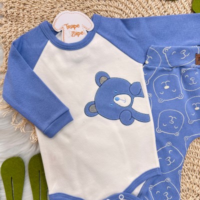 Body Longo e Calça Ursinho - Azul