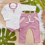 Conjunto Body Manga Longa Florzinhas e Calça com Flores e Renda - Uva
