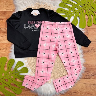  Inverno 2025 - Conjunto Lamour Casaco e Calça - Preto e Rosa 