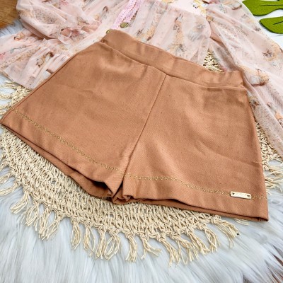Inverno 2025 - Conjunto Gatinha com Cachecol Blusa e Shorts - Rosa e Caramelo 