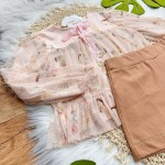 Inverno 2025 - Conjunto Gatinha com Cachecol Blusa e Shorts - Rosa e Caramelo 