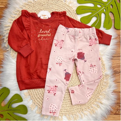 Inverno 2025 - Conjunto Loved Graceful Chic Casaco e Calça - Ferrugem 