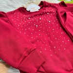  Inverno 2025 - Conjunto Casaco e Calça Moletom Perolas e Babadinhos - Bordô
