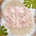 Inverno 2025 - Conjunto Gatinha com Cachecol Blusa e Shorts - Rosa e Caramelo 