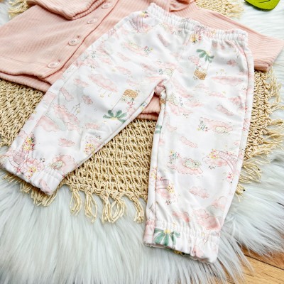 Inverno 2025 - Conjunto sobretudo soft canelado com calça estampada - Rosa 