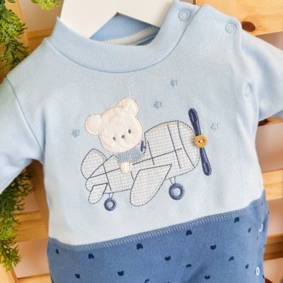 Macacão Trape Zape  Baby Adventure azul claro e jeans