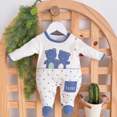  Macacão Trape Zape - Ursinhos Teddy - Off White e Azul Jeans