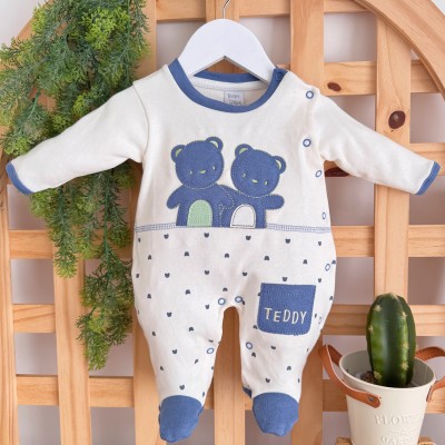  Macacão Trape Zape - Ursinhos Teddy - Off White e Azul Jeans