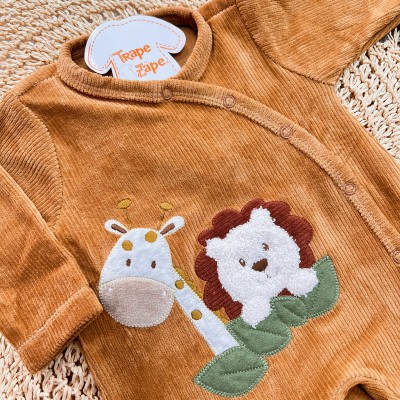 Macacão de Plush canelado caramelo Safari